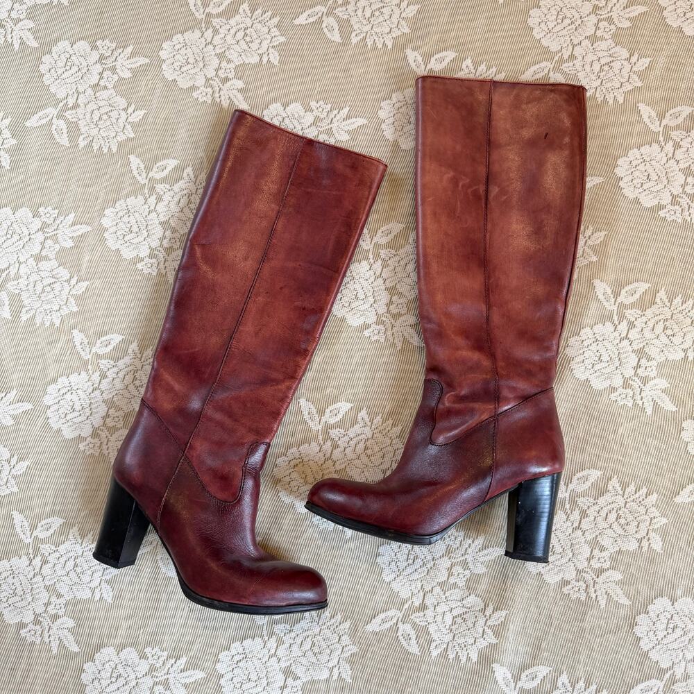 Jonak Burgundy Leather Knee High Boots Size 36